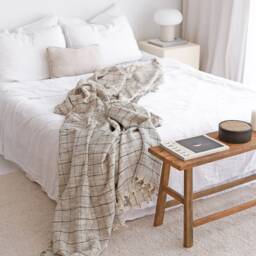 Grey Cotton Throw Blanket, Mudcloth Sofa Couch Throw, Queen King Size Bedspread, Farmhouse Decor, Soft Turkish Plaid Blanket - thumbnail 4