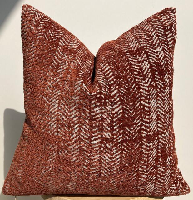 Textured Brick Color Pillow Cover, Woven Cotton Wool Euro Sham - image 1