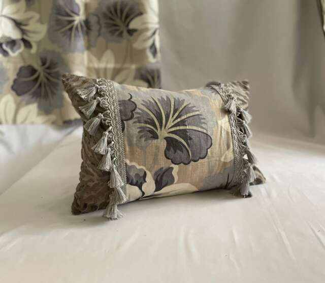 Designers Guild Quilted Pillow Cover Bohemian Linen Velvet Tassel Trim - image 1