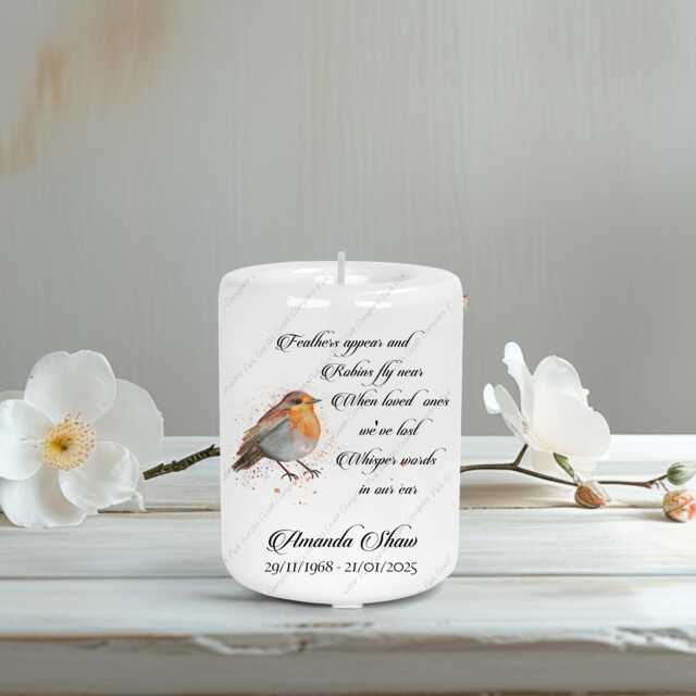 Personalised Ceramic Candle, Memorial Tealight Holder, Robins Appear, Memorial, Remembrance Sympathy Gift - image 1