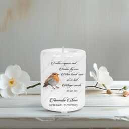 Personalised Ceramic Candle, Memorial Tealight Holder, Robins Appear, Memorial, Remembrance Sympathy Gift