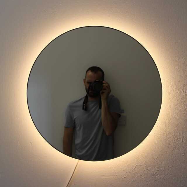Orbis??? Round Illuminated Contemporary Mirror With Brass Frame - image 1