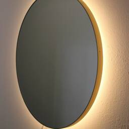 Orbis??? Round Illuminated Contemporary Mirror With Brass Frame - thumbnail 2