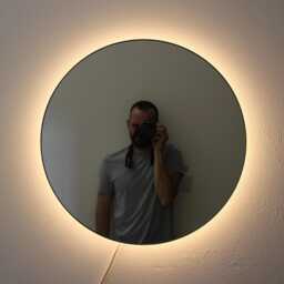 Orbis??? Round Illuminated Contemporary Mirror With Brass Frame