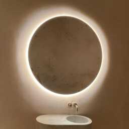 Orbis??? Round Illuminated Contemporary Mirror With Brass Frame - thumbnail 3