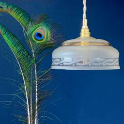 Vintage Frosted Glass Pendant Lampshade With Gold Details - thumbnail 2