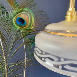 Vintage Frosted Glass Pendant Lampshade With Gold Details - thumbnail 3