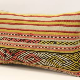 Turkish Kilim Pillow Cover 12x20, Handmade Lumbar Cushion - thumbnail 3
