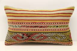 Turkish Kilim Pillow Cover 12x20, Handmade Lumbar Cushion - thumbnail 1