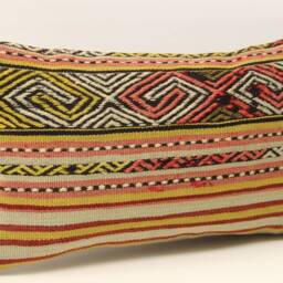 Turkish Kilim Pillow Cover 12x20, Handmade Lumbar Cushion - thumbnail 2