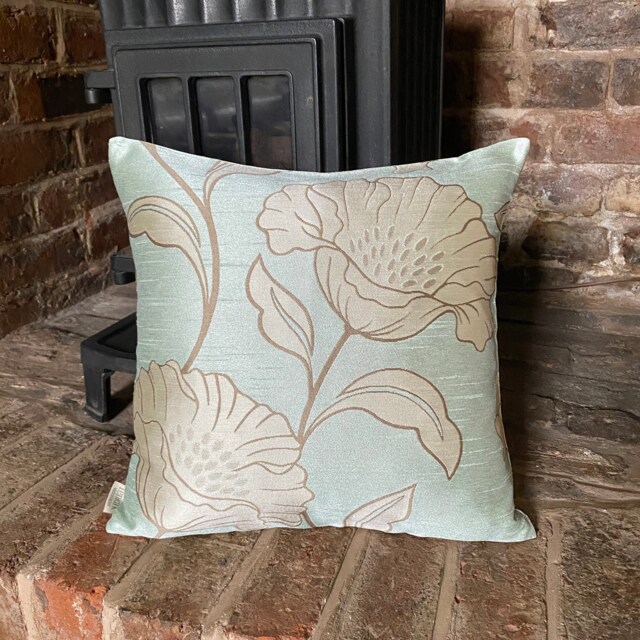 554. Handmade Flowers On Duck Egg Blue Jacquard Cushion Cover. Various Sizes - image 1
