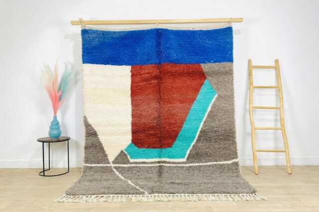 Blue & White Abstract Moroccan Shag Rug, Rugs, Tufted Modern Berber Area Carpet, Custom Handmade Wool, Large Living Room Decor - image 1
