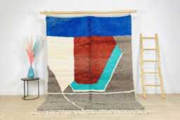 Blue & White Abstract Moroccan Shag Rug, Rugs, Tufted Modern Berber Area Carpet, Custom Handmade Wool, Large Living Room Decor - thumbnail 1