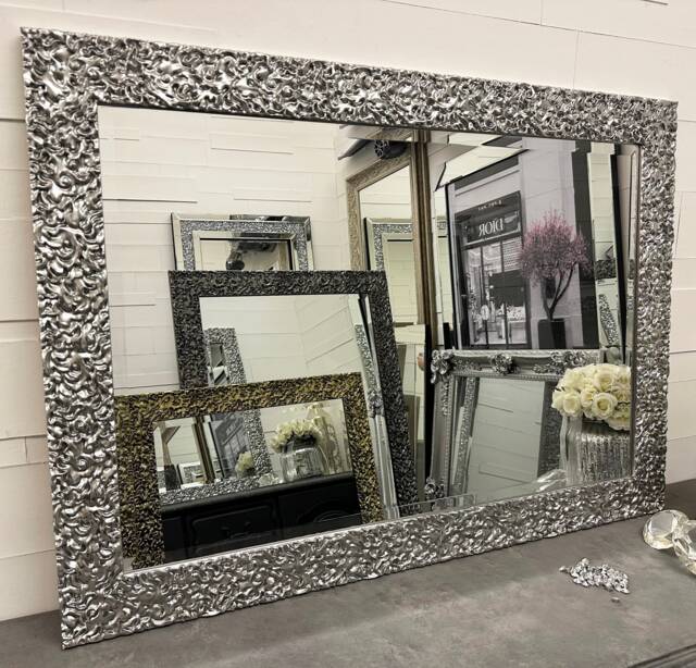 Metallic Silver Chrome Mirror Molton Effect Bevelled Wall Mirror - Choose Your Size Premium Wooden Frame Sovereign Fabulous Mirrors - image 1