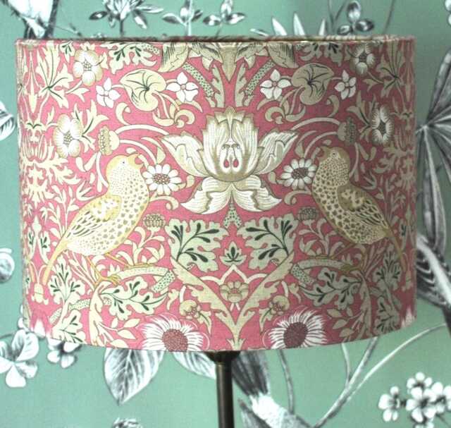 Handmade William Morris Style Lampshade Songbird Cotton With Gold Lining - image 1