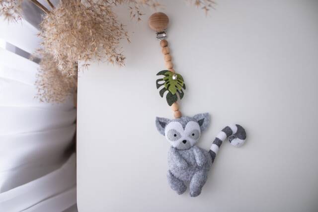 Lemur Stroller Toy, Felt Safari Animal Pram Chain, Africa Sensory Mobile, Tropical Baby Car Seat Accessory, Expecting Mom Gift - image 1