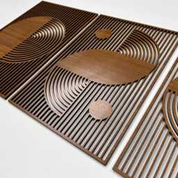 Abstract Boho Wood Wall Art, Bauhaus Inspired Geometric Design, Mid Century Modern Decor, 3 Panel Wooden Set, Statement Home Gift #54 - thumbnail 3