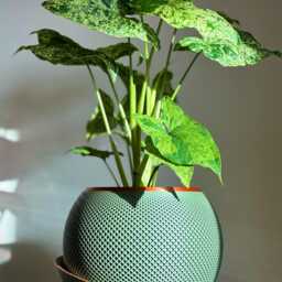 Modern Textured Green Spherical Draining Planter With Copper Accent & Drip Tray - Round Bronze Indoor Plant Pot For Houseplants - thumbnail 3