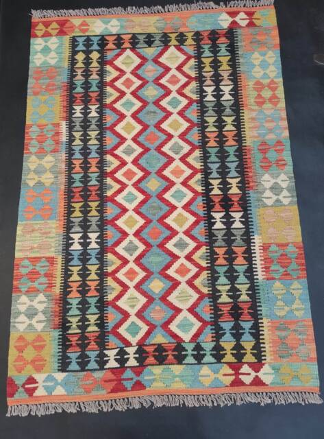 Kilim Rug, Handwoven Artisan Afghan Turkish Aztec Natural Reversible Wool Rug 148x102 cm - image 1