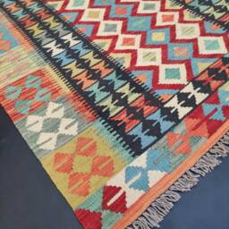 Kilim Rug, Handwoven Artisan Afghan Turkish Aztec Natural Reversible Wool Rug 148x102 cm - thumbnail 2