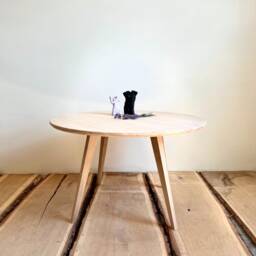 Round Solid Wood Oak Coffee Table, Rustic Circle Mid Century Modern Large Outdoor Table - thumbnail 2