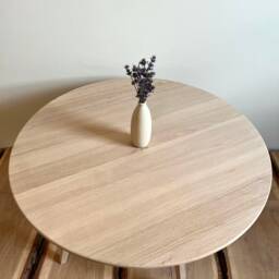 Round Solid Wood Oak Coffee Table, Rustic Circle Mid Century Modern Large Outdoor Table - thumbnail 3