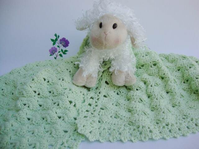 Crochet Cotton Baby Blanket Soft Green Heirloom Christening Gift - image 1