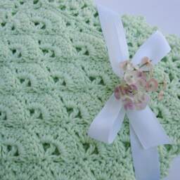 Crochet Cotton Baby Blanket Soft Green Heirloom Christening Gift - thumbnail 3