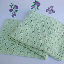 Crochet Cotton Baby Blanket Soft Green Heirloom Christening Gift - thumbnail 2