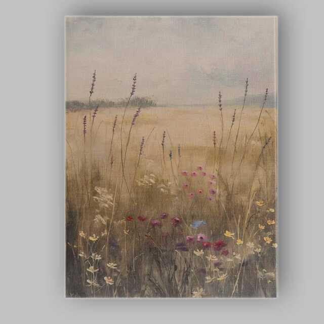 Pastel Wildflower Meadow Botanical Landscape Painting Canvas Wall Art Print Decor Picture Ready To Hang - image 1