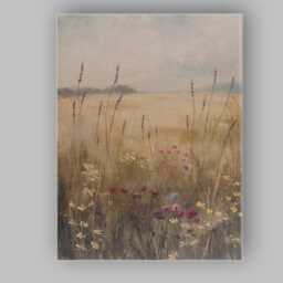 Pastel Wildflower Meadow Botanical Landscape Painting Canvas Wall Art Print Decor Picture Ready To Hang - thumbnail 1