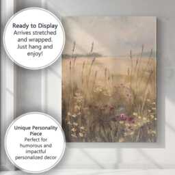 Pastel Wildflower Meadow Botanical Landscape Painting Canvas Wall Art Print Decor Picture Ready To Hang - thumbnail 3