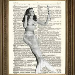 Mermaid Prints Black & White Art, Printed On Vintage Dictionary Pages - thumbnail 2
