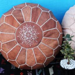 Set Of 2 Moroccan Leather Poufs Handcrafted Ottoman Footstools - thumbnail 3