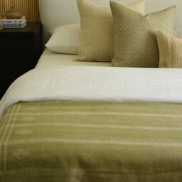 Sage Green Linen Pillow Cover Hand Block Print Floral Accent - thumbnail 3