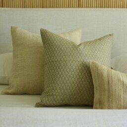 Sage Green Linen Pillow Cover Hand Block Print Floral Accent - thumbnail 1