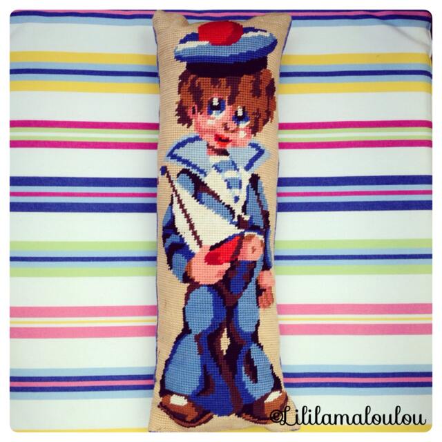 Vintage Reversible Canvas & Denim Cushion By Lililamaloulou - image 1