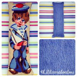 Vintage Reversible Canvas & Denim Cushion By Lililamaloulou - thumbnail 3