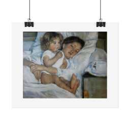 Printed - Vintage Art Print Impressionist American Mary Cassatt Breakfast in Bed Mother & Child - thumbnail 1