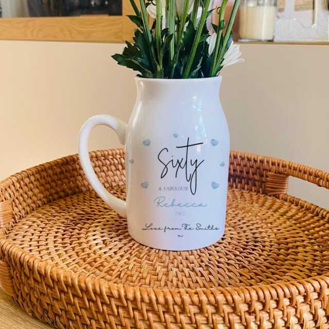 Personalised Birthday Vase, Small Flower Jug, 60Th Gift, Nan Gifts, Friend Milestone Keepsake, 70Th - image 1