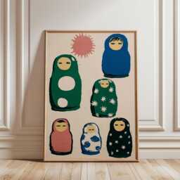 Matryoshka Doll Poster - Folk Art Illustration Modern Russian Nesting Dolls - thumbnail 1