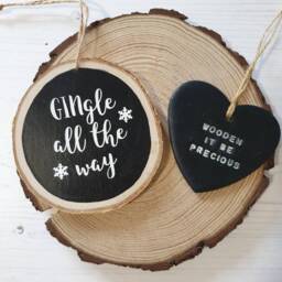 Gingle All The Way Wood Slice Decoration, Slice, Christmas Tree Handpainted Wooden Ornament, Gin - thumbnail 3