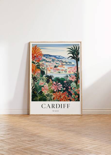 Cardiff Wales Travel Poster Colourful Vintage Art Print - image 1