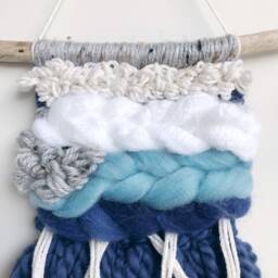 Woven Wall Hanging // White Navy Blue Grey/Art Fibre Tapestry Home Decor Boho Nursery Kids Room - thumbnail 2