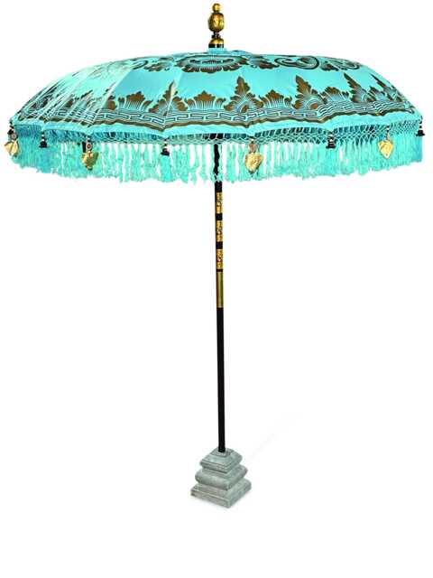 Bali Sun Parasol Sky Blue & Gold 2M, Hand-Made Balinese Garden With Screw Pole Joint - image 1