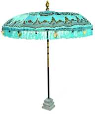 Bali Sun Parasol Sky Blue & Gold 2M, Hand-Made Balinese Garden With Screw Pole Joint - thumbnail 1