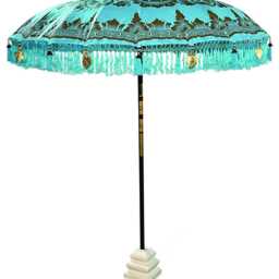 Bali Sun Parasol Sky Blue & Gold 2M, Hand-Made Balinese Garden With Screw Pole Joint - thumbnail 4