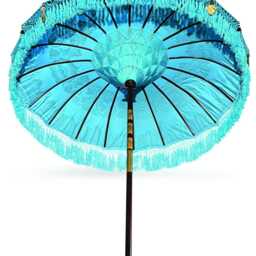 Bali Sun Parasol Sky Blue & Gold 2M, Hand-Made Balinese Garden With Screw Pole Joint - thumbnail 2