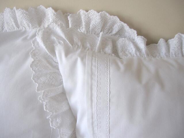 White Ruffle Euro Sham, Cotton Eyelet Lace Pillow Cover - 26x26 Inch - image 1
