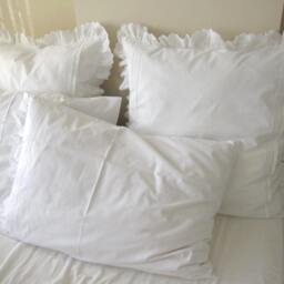 White Ruffle Euro Sham, Cotton Eyelet Lace Pillow Cover - 26x26 Inch - thumbnail 2